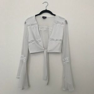 NWOT Sheer White Tie Front Crop Top
